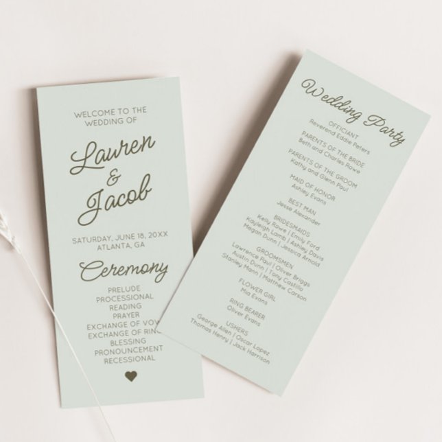 Modern Minimal Minimalist Green  Wedding Programme (Creator Uploaded)