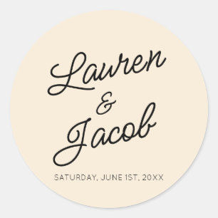 Modern Minimal Minimalist Light Champagne Wedding Classic Round Sticker