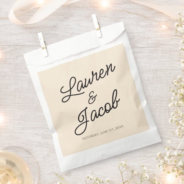 Modern Minimal Minimalist Light Champagne Wedding Favour Bags (Clipped)