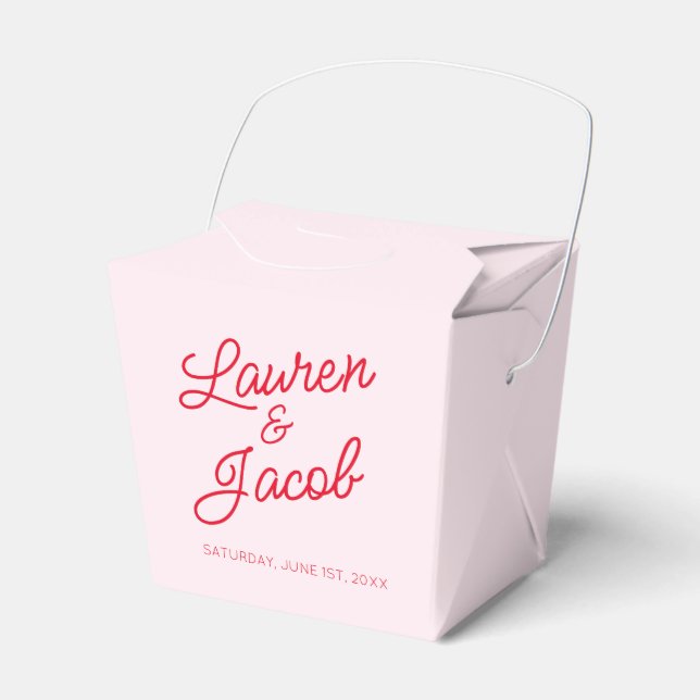 Modern Minimal Minimalist Pink and Red Wedding Favour Box (Front Side)