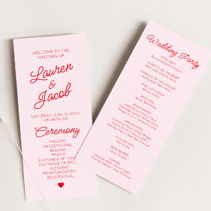Modern Minimal Minimalist Pink Red Wedding Programme