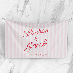Modern Minimal Minimalist Pink Stripes Red Wedding Banner