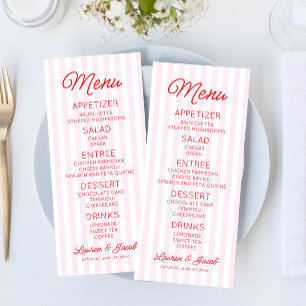 Modern Minimal Minimalist Pink Stripes Red Wedding Menu