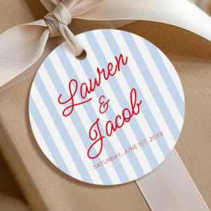 Modern Minimal Minimalist Red Blue Stripes Wedding Favour Tags