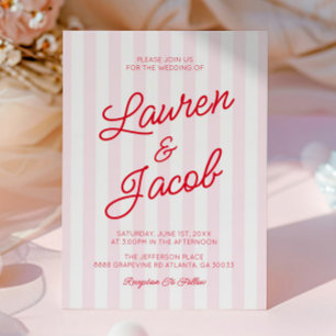 Modern Minimal Minimalist Red Pink Stripes Wedding Invitation