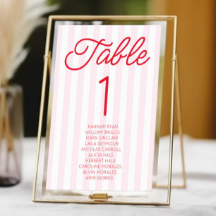 Modern Minimal Minimalist Red Pink Stripes Wedding Table Number