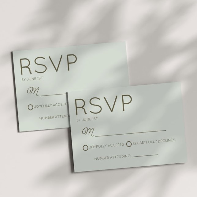 Modern Minimal Minimalist Sage Green Wedding RSVP Card (Creator Uploaded)