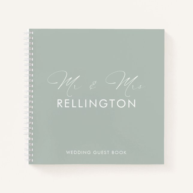 Modern Minimal Mint Green Wedding Guest Book (Front)
