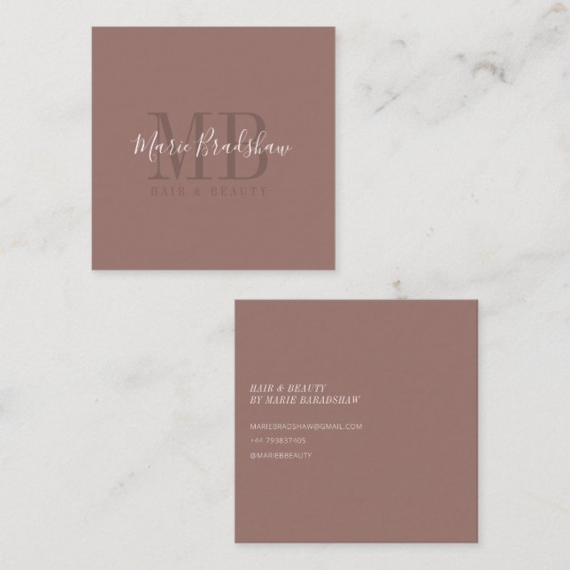 Modern & Minimal Mocha and Cream Square Business Card (Front/Back)