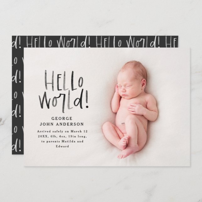 Modern minimal monochrome typography photo  announcement (Front/Back)