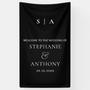 Modern Minimal Monogram Black and White Wedding Banner