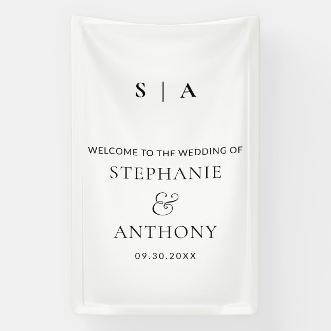 Modern Minimal Monogram Black and White Wedding   Banner (Vertical)