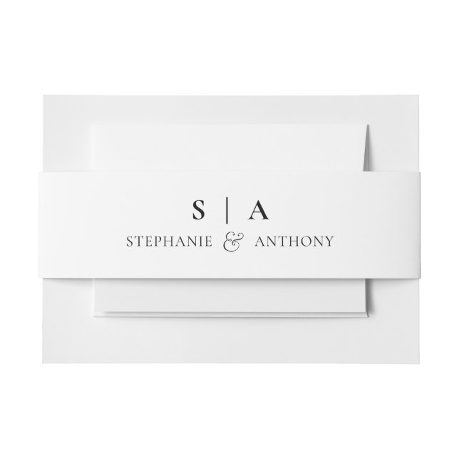 Modern Minimal Monogram Black and White Wedding  Invitation Belly Band (Front Example)