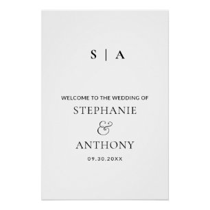 Modern Minimal Monogram Black and White Wedding   Poster