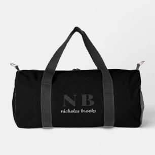 Modern Minimal Monogram Black & Grey Personalised Duffle Bag