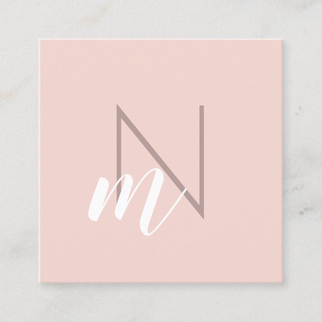 Modern minimal monogram blush pink square business card (Front)