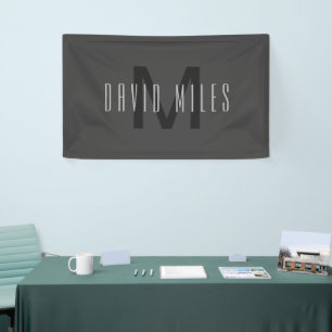 Modern Minimal Monogram Design Editable Dark Grey Banner