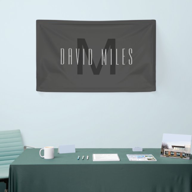 Modern Minimal Monogram Design Editable Dark Grey Banner (Tradeshow)
