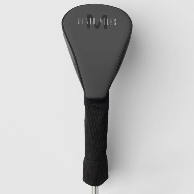 Modern Minimal Monogram Design Editable Dark Grey Golf Head Cover (Front)