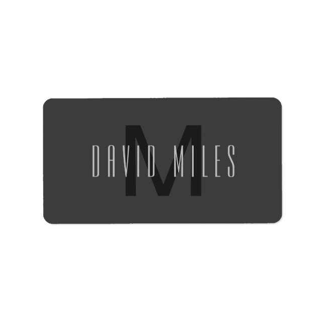Modern Minimal Monogram Design Editable Dark Grey Label (Front)