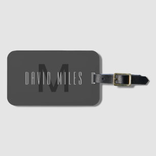 Modern Minimal Monogram Design Editable Dark Grey Luggage Tag