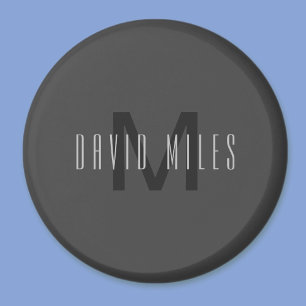 Modern Minimal Monogram Design Editable Dark Grey Magnet