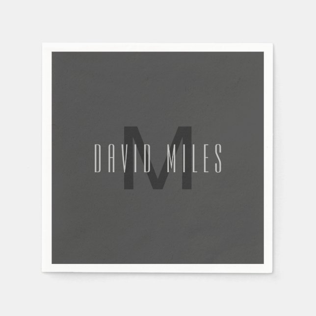 Modern Minimal Monogram Design Editable Dark Grey Napkin (Front)