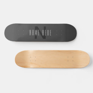 Modern Minimal Monogram Design Editable Dark Grey Skateboard