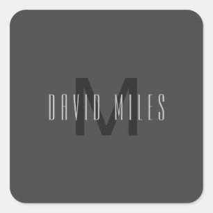 Modern Minimal Monogram Design Editable Dark Grey Square Sticker