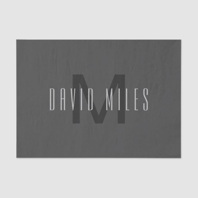 Modern Minimal Monogram Design Editable Dark Grey Tissue Paper (Front)