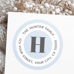 Modern minimal monogram dusty blue return address classic round sticker