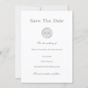 Modern Minimal Monogram Grey White Save The Date Invitation