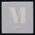 Modern Minimal Monogram Initial Grey Name Stone Coaster<br><div class="desc">Modern Minimal Monogram Initial Purple Grey Name Stone Coaster</div>