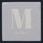 Modern Minimal Monogram Initial Grey Name Stone Coaster<br><div class="desc">Modern Minimal Monogram Initial Purple Grey Name Stone Coaster</div>
