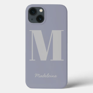 Modern Minimal Monogram Initial Purple Grey Name iPhone 13 Case