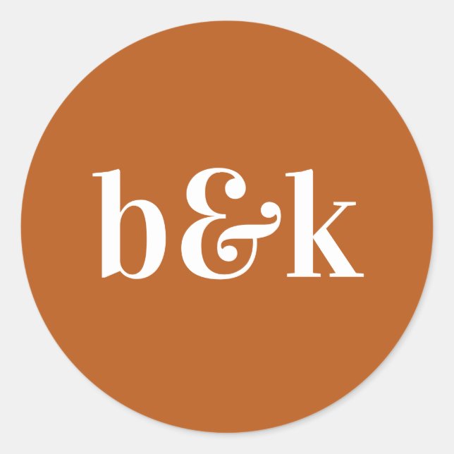Modern Minimal Monogram Initials Orange Wedding Cl Classic Round Sticker (Front)