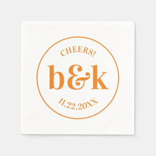 Modern Minimal Monogram Initials Orange Wedding  Napkin