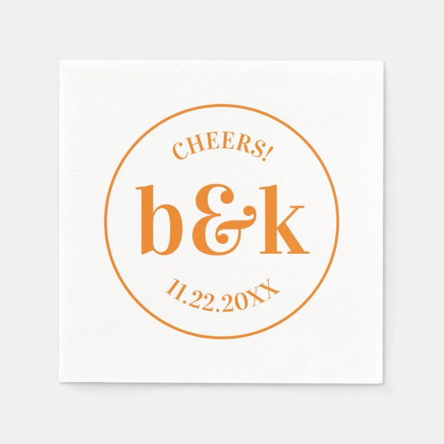 Modern Minimal Monogram Initials Orange Wedding  Napkin (Front)
