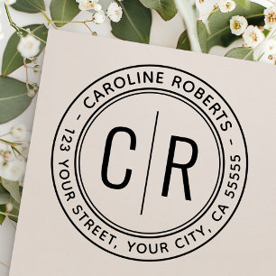 Modern minimal monogram initials return address self-inking stamp