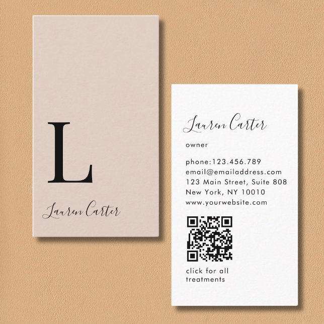 Modern Minimal Monogram Light Brown QR Code Business Card (Modern Minimal Monogram Light Brown QR Code Business Card)