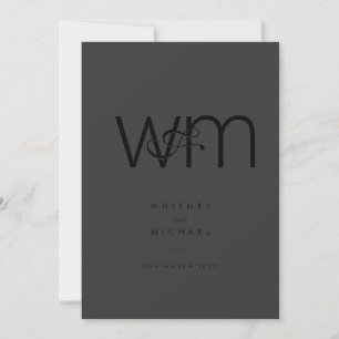 Modern Minimal Monogram Matte Black Wedding Invitation