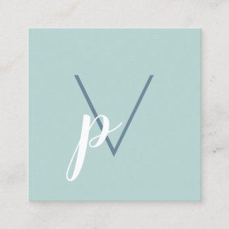 Modern minimal monogram mint green square business card