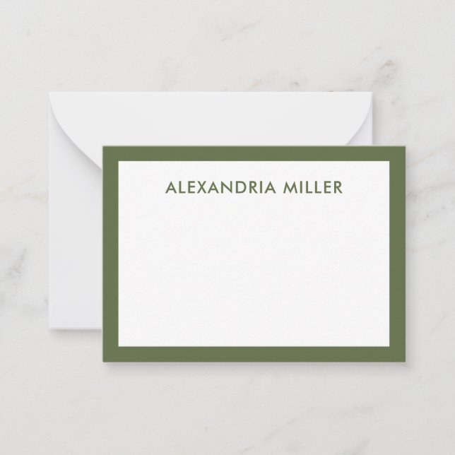 Modern Minimal Monogram Name Olive Card (Front)