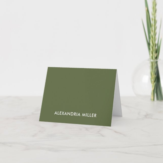 Modern Minimal Monogram Name Olive Note Card (Front)