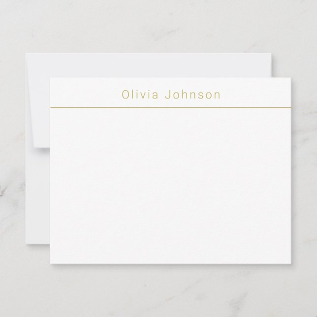 Modern Minimal  Monogram Name White Flat Note Card (Front)