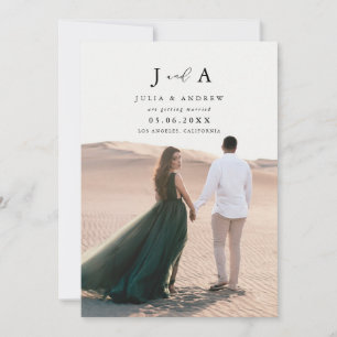 Modern Minimal Monogram Photo Save The Date Invitation