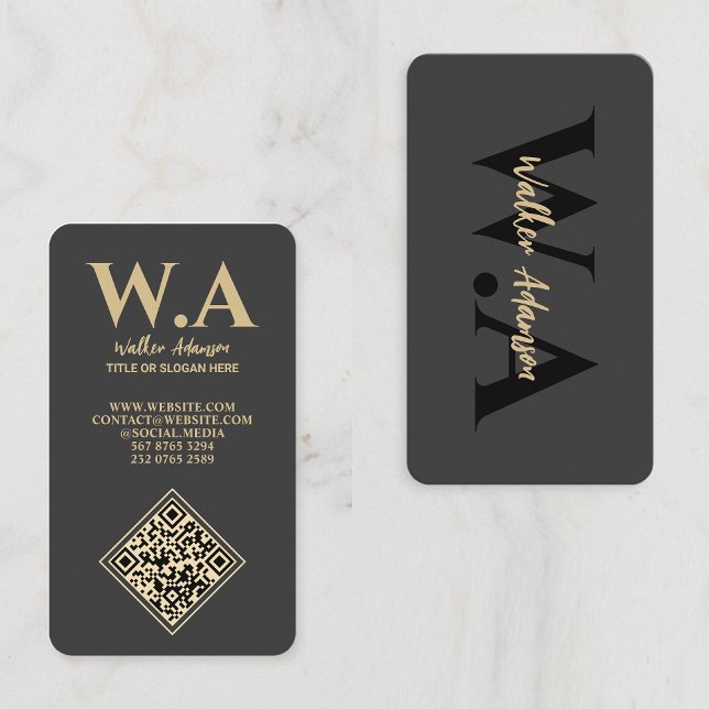 Modern Minimal Monogram | Professional Marketing Business Card (Luxury black and gold business cards)
