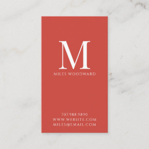 Modern Minimal Monogram Red Vertical Business Ca Business Card