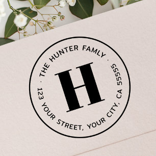 Modern minimal monogram return address rubber stamp