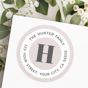 Modern minimal monogram rose grey return address classic round sticker